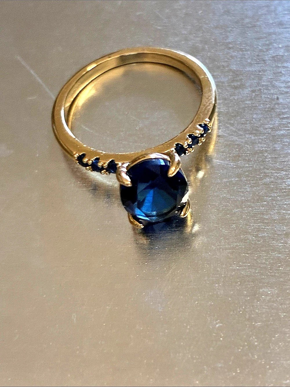 Blue Gemstone Gold-Tone Ring Like New